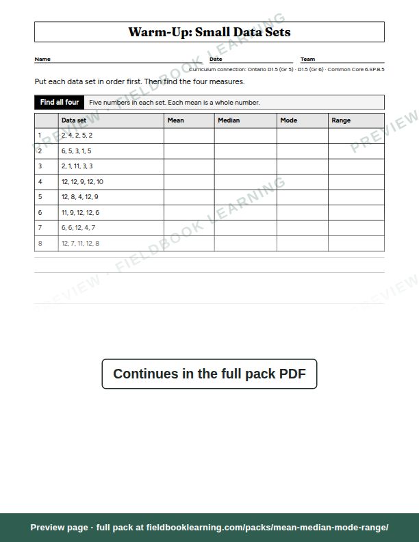 Page: Warm-Up: Small Data Sets