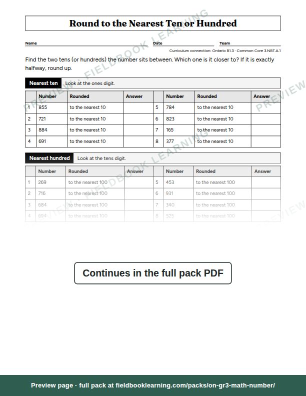 Page: Round to the Nearest Ten or Hundred
