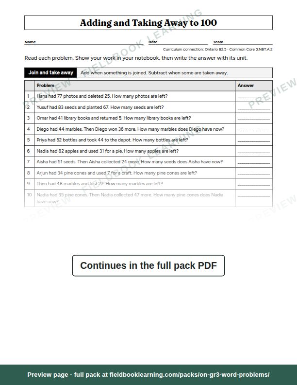 Page: Adding and Taking Away to 100