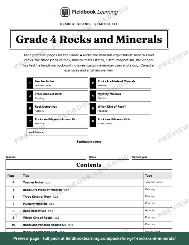 Cover page of Grade 4 Rocks and Minerals