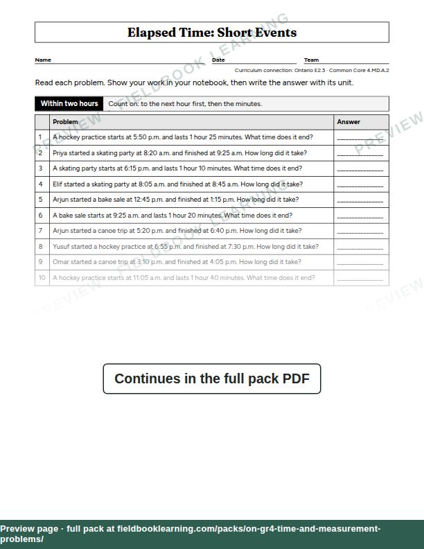 Page: Elapsed Time: Short Events