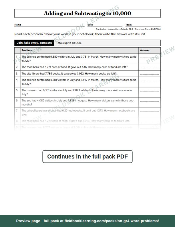 Page: Adding and Subtracting to 10,000