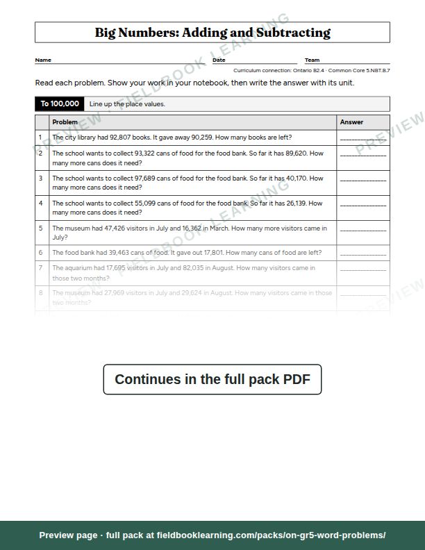 Page: Big Numbers: Adding and Subtracting