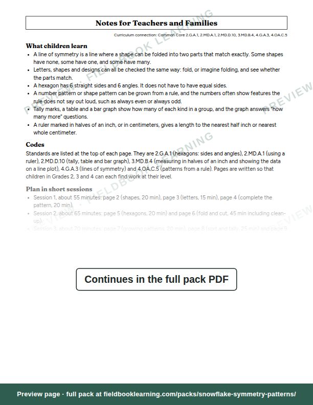 Page: Notes for Teachers and Families