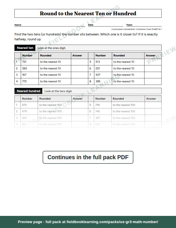 Page: Round to the Nearest Ten or Hundred