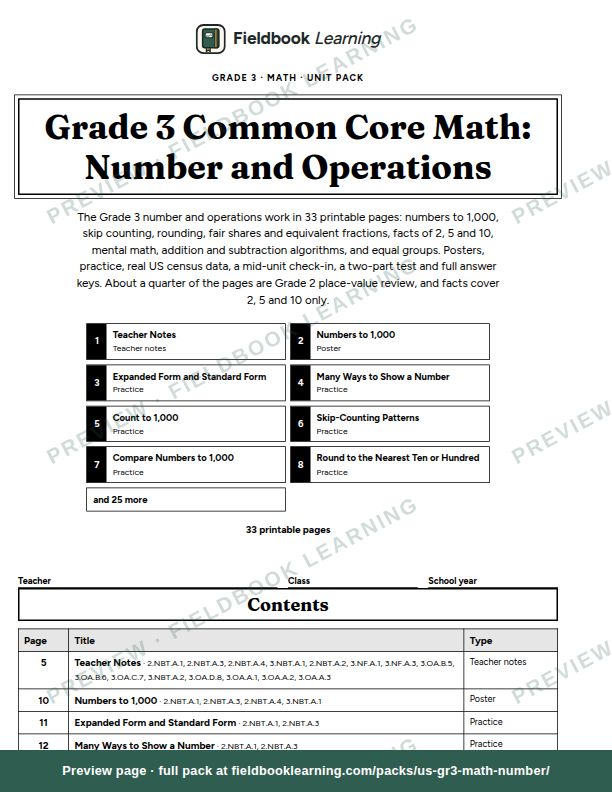 Cover page of Grade 3 Common Core Math: Number and Operations