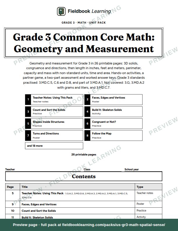 Cover page of Grade 3 Common Core Math: Geometry and Measurement