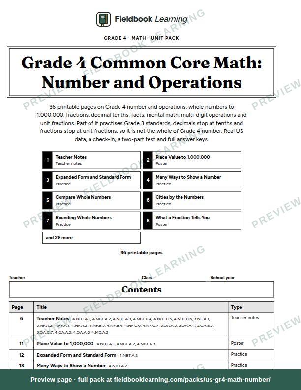 Cover page of Grade 4 Common Core Math: Number and Operations