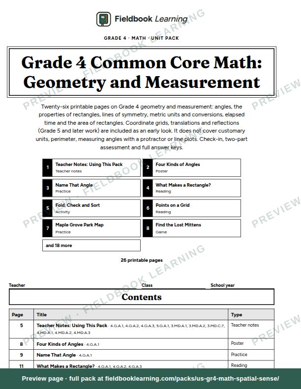 Cover page of Grade 4 Common Core Math: Geometry and Measurement
