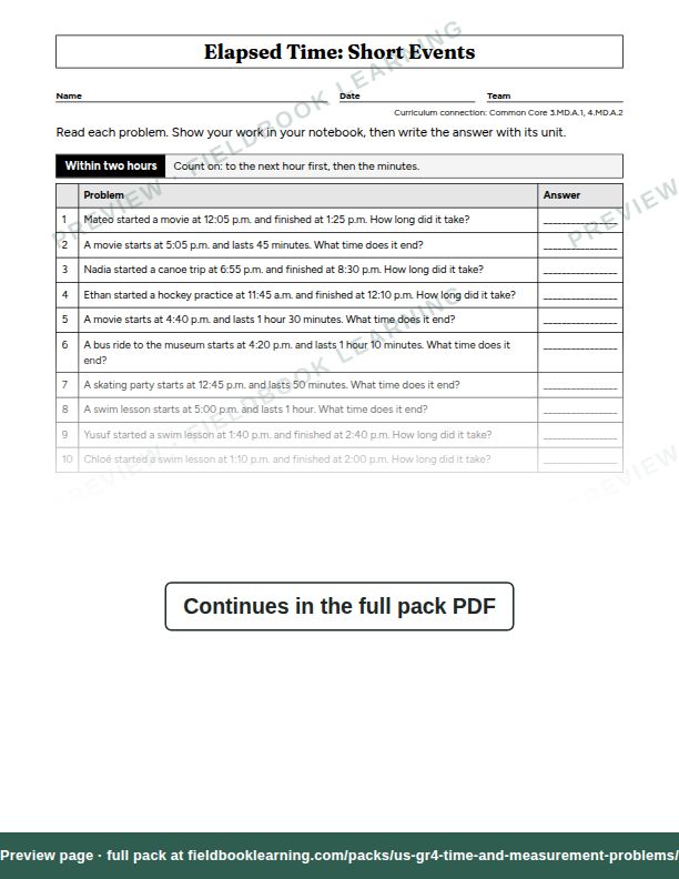 Page: Elapsed Time: Short Events