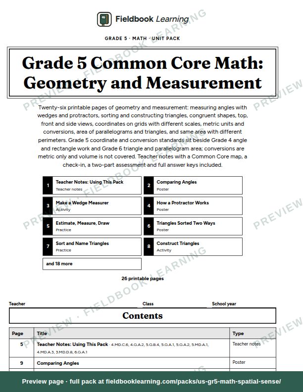 Cover page of Grade 5 Common Core Math: Geometry and Measurement